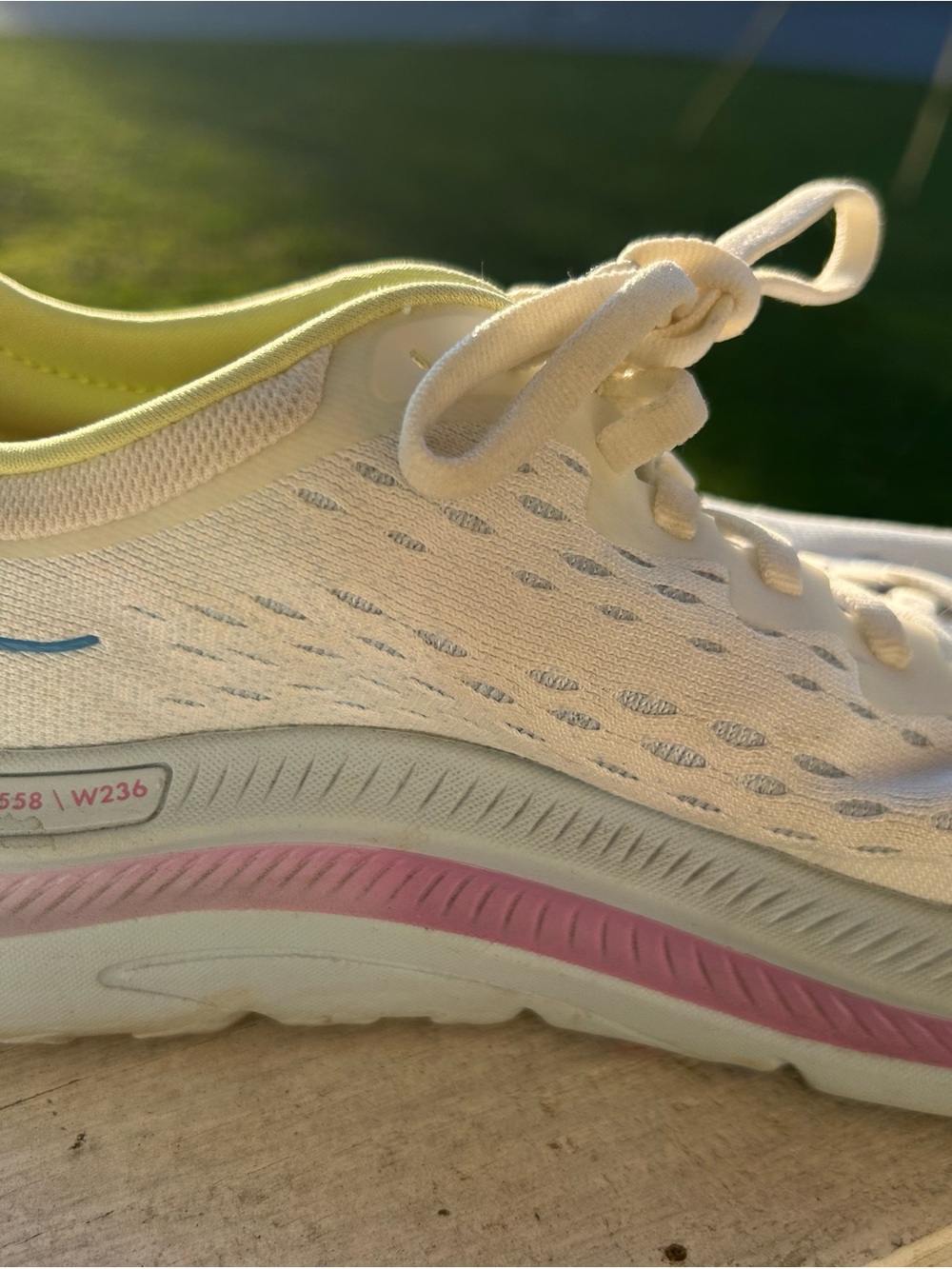 Hoka One One Women's White Running Shoes with Pastel Blue, Pink & Yellow Accents - Picture 2 of 11